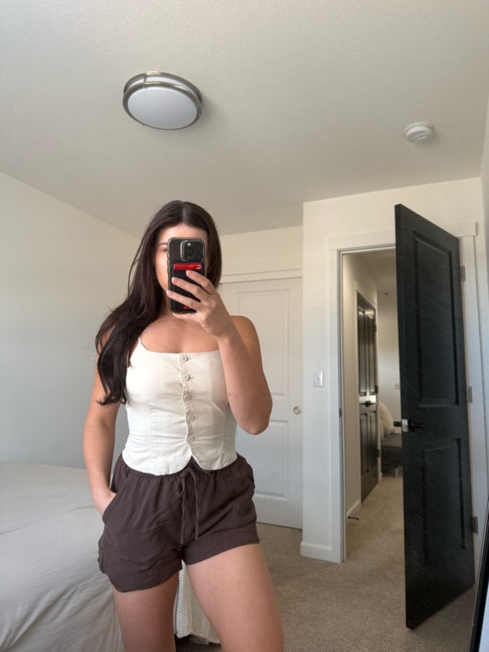 Women’s Cream Button-Front Square-Neck Tank Top